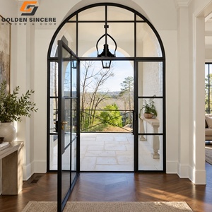Porte battante en verre à cadre fin en aluminium noir GS, porte double vitrage moderne à grille française pour villa - Product Image 5