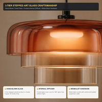 Lampe suspendue moderne à abat-jour en dôme à plusieurs niveaux avec finition plaquée pour îlot de cuisine, salle à manger, salon, décoration d'espace de vie