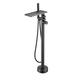 All Copper Bathtub Faucet Mixer Valve Floor Standing Rainfall Shower Head Waterfall Design For Bath Tub - Product Image 4