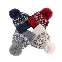 Bonnet d'hiver classique en tricot pour enfant, doublé polaire acrylique jacquard, avec pompon, logo personnalisé OEKO-TEX, vente en gros
