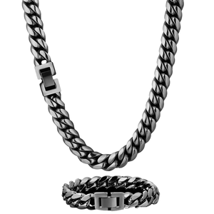 Vente en gros de bijoux hip-hop rubis 8mm 10mm 12mm collier à maillons cubains Miami en acier inoxydable plaqué or fermoir à rabat chaînes de fête pour hommes - Product Image 1