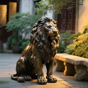 Grande Sculpture d'Animal en Métal pour Extérieur, Grandes Sculptures de Lion en Bronze, Statues d'Entrée en Cuivre et Laiton, Statue de Lion - Product Image 6