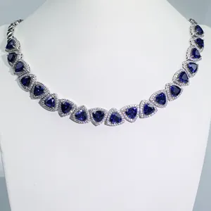 Supplier New Luxury Jewelry Design Women Fine Blue Stone Necklace Pure Silver Necklace Bridal Jewelry Wedding Necklaces