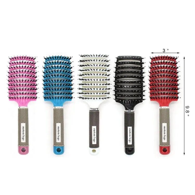 Professional Logo Salon Anti-Static Vented Curved Hair Brush Boar Bristles Vent Detangling Hair Brush for Fast Blow Drying