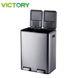 Thùng rác nhà bếp lớn <span class=keywords><strong>60L</strong></span> có hai ngăn, đạp chân, chất liệu thép không gỉ - Product Image 1