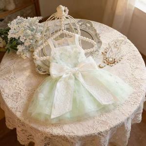 Pet <b>Clothes</b> Dog <b>Cat</b> Spring Summer Lace Dress Green Elf Princess Cut Breathable Skirt - Product Image 3
