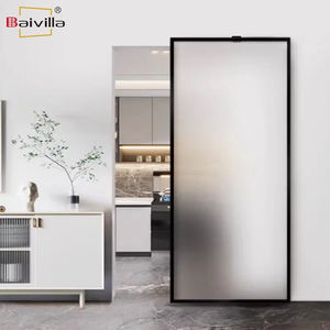 Nouveau design, système de porte coulissante invisible à rail caché, style grange, en aluminium et verre, avec finition miroir - Product Image 3