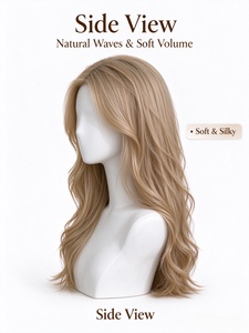 Peluca de cabello largo y ondulado de fibra rubia clara, suave y sedosa, con línea de cabello natural, para uso diario - Product Image 4