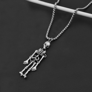 Punk Skeleton Pendant Necklace Gothic Dark Style <b>Titanium</b> Steel Box <b>Chain</b> Unisex Hip Hop Streetwear Jewelry - Product Image 5