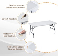 Table pliante rectangulaire d'extérieur blanche de 6 pieds x 8 pieds, en plastique, pliable en deux, avec option de chaises pliantes disponible