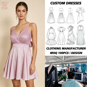 Mini robe en satin à paillettes pour femmes, col en V, bretelles spaghetti, nœud papillon au dos, robe courte ligne A - Product Image 1