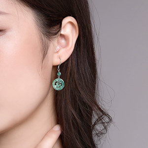 Natural <b>Emerald</b> Blue Water Deer Earrings S925 Silver Set with Ice-Grade Jade Female Ear Pendants With You Ear Jewelry - Product Image 5