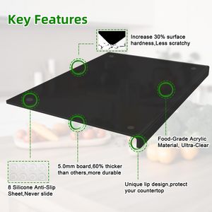 <span class=keywords><strong>Planche</strong></span> à découper en acrylique <span class=keywords><strong>noir</strong></span> clair avec antidérapant pour comptoir de cuisine lèvres planches à découper transparentes outils pour fruits et légumes - Product Image 2
