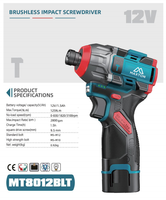 Perceuse-visseuse à percussion industrielle sans fil MAXTON MT8012BLT avec moteur sans balais et vitesse variable