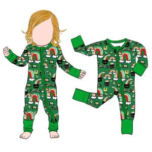 Qingli OEM Tariff Free Custom Print Baby Sleepsuit Día de San Patricio Bamboo Baby Romper Footie Pijamas - Product Image 4