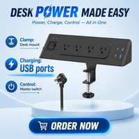 Bloc multiprise LEGA Cube8 à fixation sur bureau avec station de charge USB-C, 4 prises, 2 ports USB-C, protection contre les surtensions, cordon d'extension de 1,8 m, interrupteur marche/arrêt