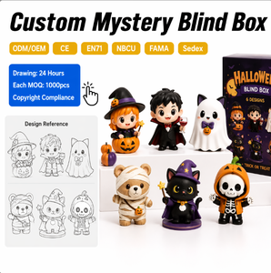 Figurines d'action personnalisées mignonnes pour Halloween, boîte mystère, miniatures OEM/ODM, vente en gros d'usine, ensemble de figurines de collection, cadeau pour enfants - Product Image 1