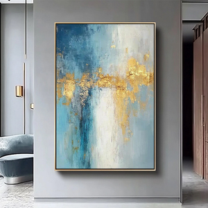 Grande Dipinto su Tela Blu e Oro, Pittura Murale Creativa in Acrilico, Arte Astratta Moderna di Lusso con Texture - Product Image 3