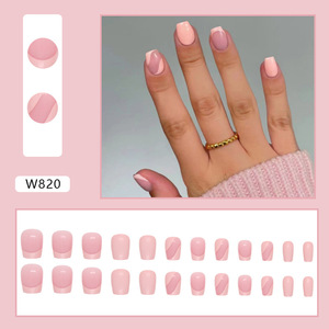 24 Uds <span class=keywords><strong>Color</strong></span> sólido <span class=keywords><strong>Rosa</strong></span> francés cuadrado <span class=keywords><strong>uñas</strong></span> postizas pegar en las <span class=keywords><strong>uñas</strong></span> prensa en las <span class=keywords><strong>uñas</strong></span> - Product Image 2