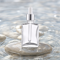 Vente en gros de flacons compte-gouttes carrés en verre transparent de 15 ml et 30 ml, contenants vides pour cosmétiques et soins de la peau avec pipette