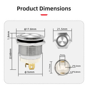 ปุ่มกดเปิด-ปิดทำจากโลหะ20A 16มม. แผงควบคุมสลักสำหรับเครื่องจักร CNC โครงสร้างอิเล็กทรอนิกส์สัญลักษณ์วงแหวนไฟ220V - Product Image 2