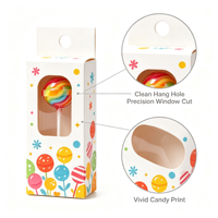 Boîte en papier personnalisée avec trou de suspension pour l'emballage de sucettes, boîte en papier imprimée pour présentation en magasin