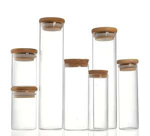 Bouteille en verre borosilicate de haute qualité, hermétique, pour le stockage des aliments et des noix, diamètre 47 mm, 37 mm, 30 mm, avec couvercle en bambou et bouchon en liège. - Product Image 4