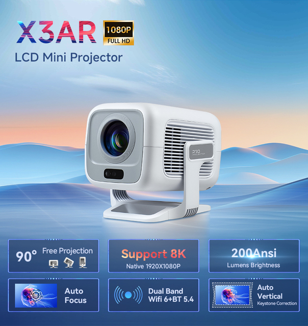 X3AR ODM/ODE Mini Smart Android 14 LED Projector with 4K Support 200 Lumens Built-in Speakers for Outdoor Use