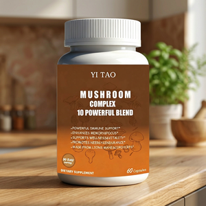 Complément alimentaire aux champignons 10-en-1 : Mélange de champignons Ganoderma Lucidum, Crinière de lion, Cordyceps en capsules - Product Image 1