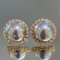 Perle Mabe naturelle de l'île Amami japonaise en or 18 carats, 15,86 mm, bleu bulle impeccable, classique, pour femme, avec certificat