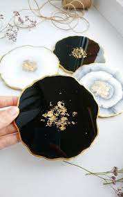 Dessous de verre en résine à la mode, avec ensemble de couleurs bleu foncé et gris, pour le thé et le café, pour la cuisine et les cadeaux de mariage - Product Image 5