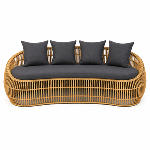 Rattan Garden <b>Sofa</b> Set with Ottoman Three Seat <b>Outdoor</b> Furniture Modern Courtyard & Villa Waterproof UV Resistant PE Rattan - Product Image 3