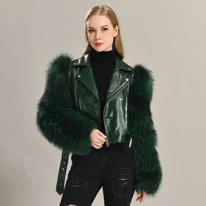 Veste en cuir de mouton véritable avec manches en <span class=keywords><strong>fourrure</strong></span> de renard véritable, veste en cuir de moto personnalisée de luxe pour femmes, <span class=keywords><strong>fourrure</strong></span> intégrale - Product Image 6