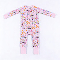 Baju Terusan Bayi Balita Desain Serat Bambu Unisex untuk Musim Semi Gugur Motif Semanggi Bodysuit Lengan Panjang Resleting Depan