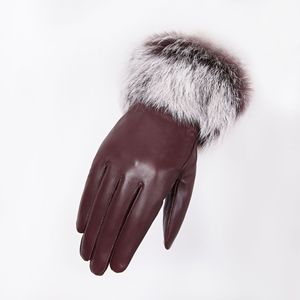 Gants mitaines en cuir véritable pour femmes, mode 2025, hiver, sexy, en cuir de mouton véritable, fourrure de lapin véritable - Product Image 5