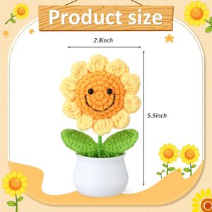 Girasol Sonriente Tejido a Crochet, Bonsái Artificial de Hilo, Decoración para el Hogar y la Oficina, Regalo para el Día del Maestro y el Día de la Mujer - Product Image 4