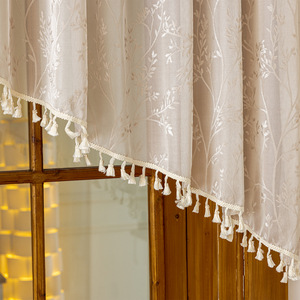 Voilage XinLan Rétro Français Vert à Feuilles Floquées avec Franges, Voile Semi-Transparent pour Cuisine et Chambre - Product Image 5
