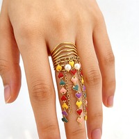 Goldener Perlen-Quastenring, extravaganter Statement-Quasten-Offenring, goldener Edelstahl-Fransen-Hänge-Ring mit breitem Band, Geschenk für Sie