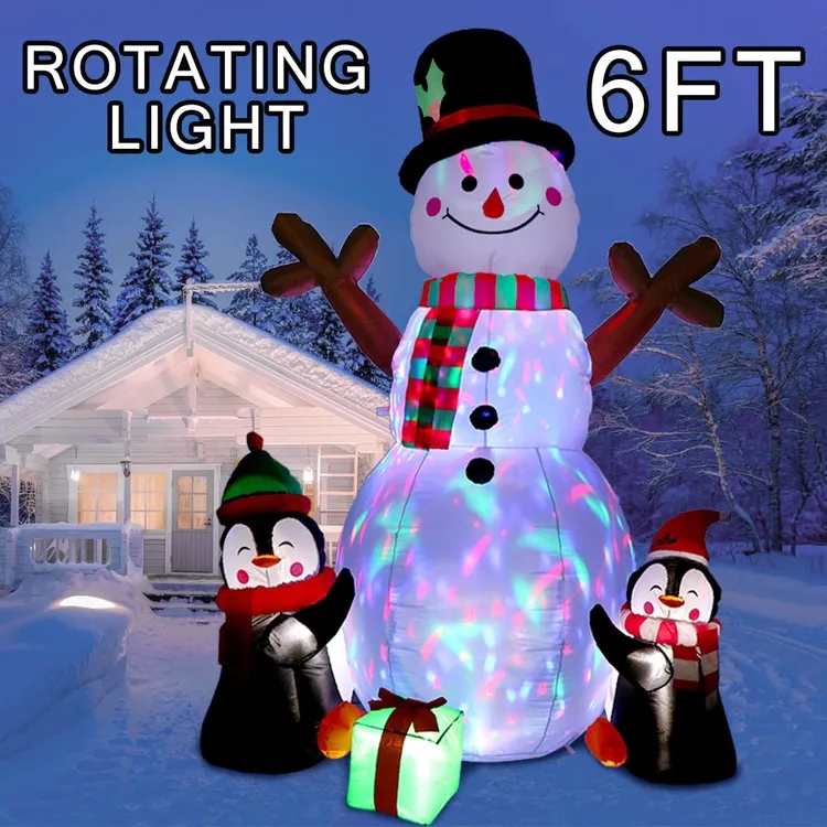 Outdoor Christmas Garden Decor 6FT LED Lights Snowman Penguin Christmas Inflatable