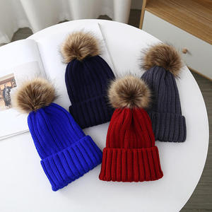 Winter Knitted Hats Bobble Hat Faux Fur Ball <strong>Pom</strong> <strong>Pom</strong> Cap Acrylic Luxury <strong>Beanie</strong> Hat Removable <strong>Pom</strong> Thick Women Custom Logo Opp Bag - Product Image 2