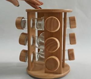 Estante para condimentos de bambú de <span class=keywords><strong>4</strong></span> capas con tapa de madera, estante circular para cocina, restaurante, estante para especias, Base giratoria, soportes y estantes de almacenamiento - Product Image 5