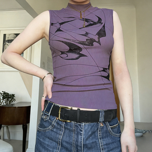 New Chinese Ruffled Collar Vintage <b>Patchwork</b> Printed Tank <b>Top</b> Women Breathable Eco-Friendly Front High Quality Hot Sale - Product Image 6