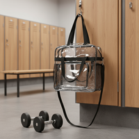 Bolso Bandolera Transparente Personalizado con Correa de Hombro Ajustable Negra, Bolso de PVC con Cierre, Aprobado para Estadios