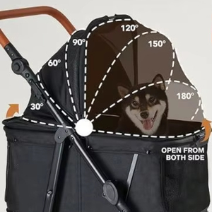 Poussette portable simple pour animaux de compagnie jusqu'à 30 kg, poignée réglable, capote 180°, design à 4 roues pour chiens et chats de taille moyenne/grande - Product Image 5
