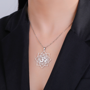 Lotus <strong>OM</strong> Yoga Chakra Symbol <strong>Pendant</strong> Necklace Women Stainless Steel Buddhism Hindu Amulet Chain Necklace Jewelry Gift - Product Image 3