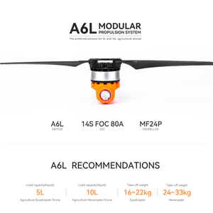 Moteur CC sans balais à aimant permanent T-MOTOR A6L 14S à faible bruit, poussée de 20 kg à 30 kg, pour drone de grande taille - Product Image 2