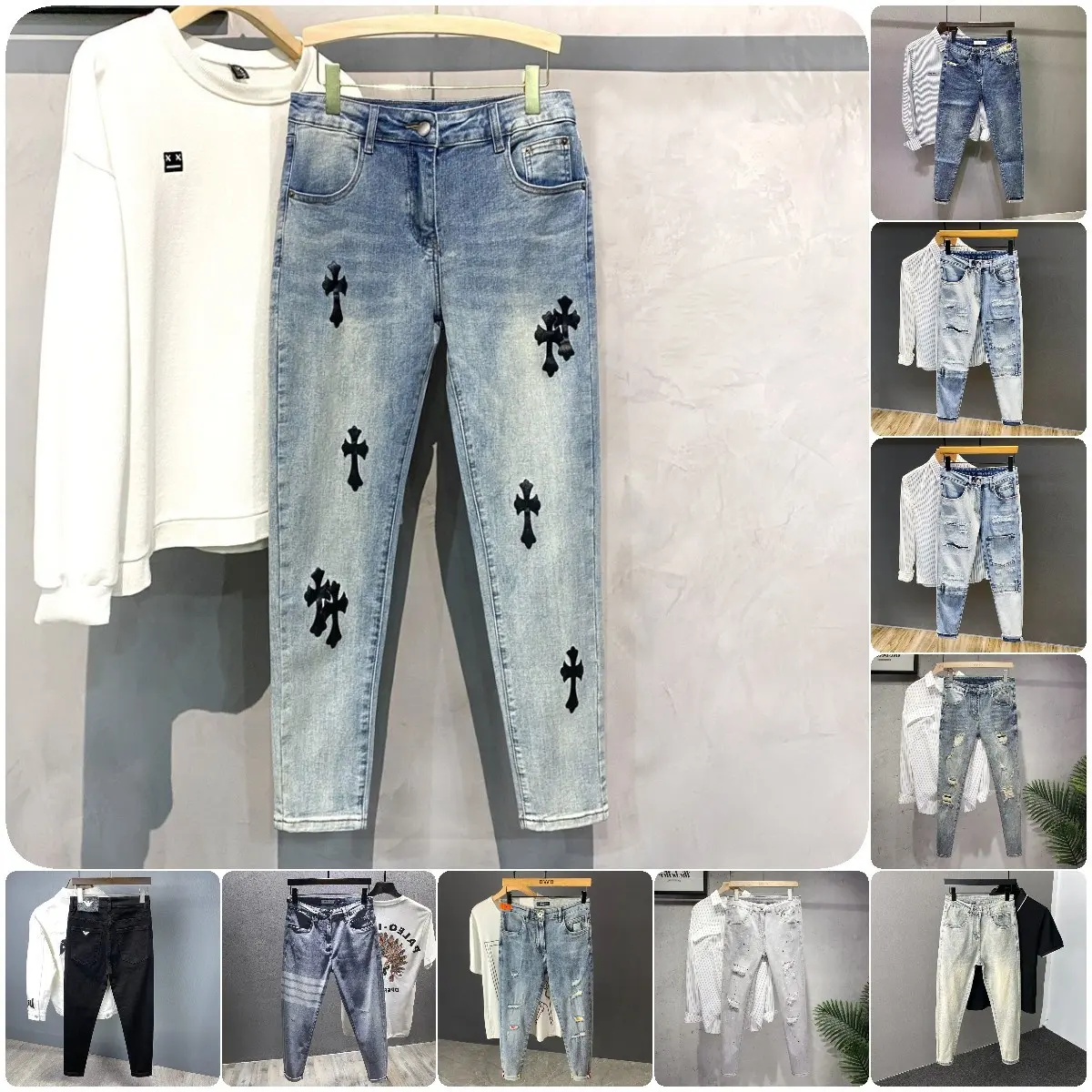 Großhandel Jeans kundenspezifisch eng zerrissene Herrenhosen lockere Jeans Herren übergroße lila Markenjeans