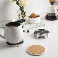 Sous-verres absorbants avec support, lot de 6, en céramique style marbre avec support en liège, pour tables de bar à café et dessus de table en verre