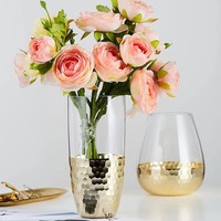 Vase en verre moulu en nid d'abeille doré maison salon salle à manger décoration douce vase d'arrangement de fleurs de comptoir