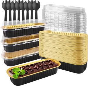 Disposable PET Plastic Lids Mini Loaf Pans 100 Pack 6.8oz Aluminum <b>Foil</b> Mini Cake Baking Pans Cupcake Tins <b>Containers</b> Food Grade - Product Image 1